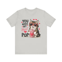 Load image into Gallery viewer, You Make My Heart Pop - Cute Cat Eating Popcorn Short Sleeve T-Shirt Purrfect For Cat Lovers