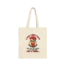 Load image into Gallery viewer, Angry Pecking Rooster Sarcastic Quote Graphic Canvas Tote Bag