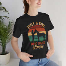 Load image into Gallery viewer, Just A Girl Who Loves Horses Retro Sunset Tee Shirt