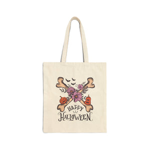 Happy Halloween Little Pumpkin Cross Bones Canvas Tote Bag