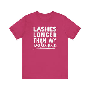 Lashes Longer Than My Patience Sarcastic Quote Tee Shirt For Makeup Lovers