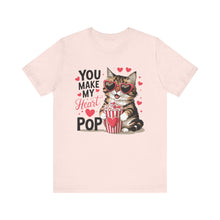 Load image into Gallery viewer, You Make My Heart Pop - Cute Cat Eating Popcorn Short Sleeve T-Shirt Purrfect For Cat Lovers