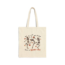 Load image into Gallery viewer, Have A Spooky Day Dancing Skeletons Halloween Canvas Tote Bag