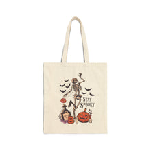 Load image into Gallery viewer, Stay Spooky Dancing Skeleton Halloween Quote Canvas Tote Bag