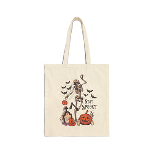 Stay Spooky Dancing Skeleton Halloween Quote Canvas Tote Bag