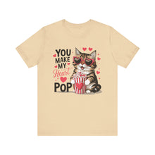 Load image into Gallery viewer, You Make My Heart Pop - Cute Cat Eating Popcorn Short Sleeve T-Shirt Purrfect For Cat Lovers