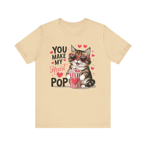 You Make My Heart Pop - Cute Cat Eating Popcorn Short Sleeve T-Shirt Purrfect For Cat Lovers