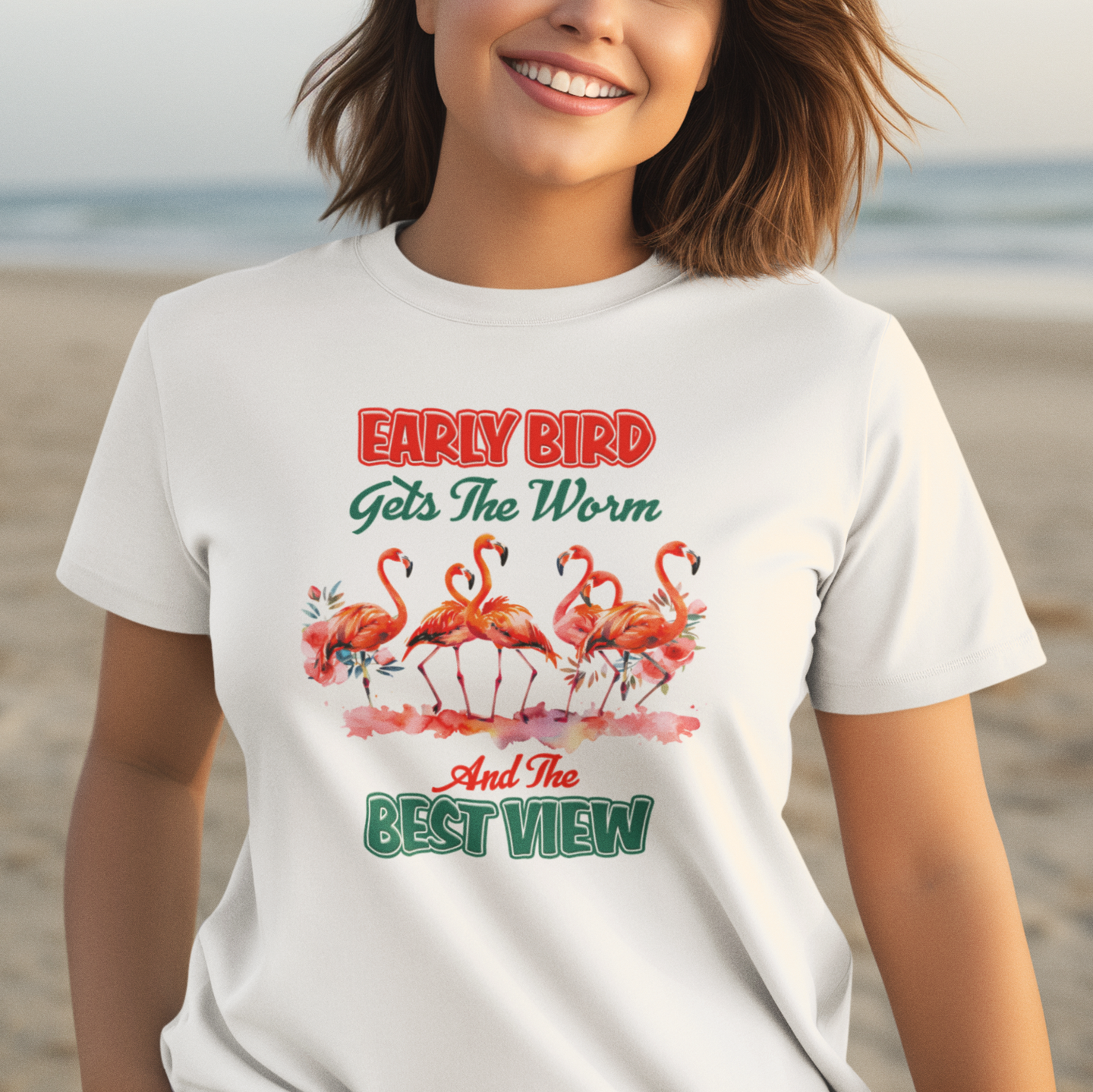 Early Bird Gets The Best View Flamingo Lovers Tee Shirt