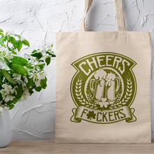 Load image into Gallery viewer, St Patrick&#39;s Day Cheers Green Typography Canvas Tote Bag