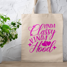 Load image into Gallery viewer, Kinda Classy Pink Typography Canvas Tote Bag