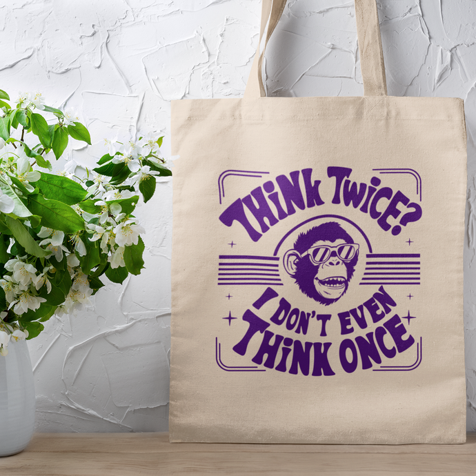 Funky Monkey Thoughts Purple Typography Quote Canvas Tote Bag