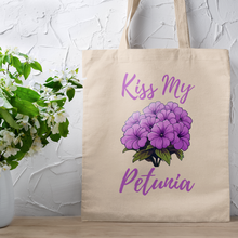 Load image into Gallery viewer, Sarcastic Kiss My Petunia Purple Quote Canvas Tote Bag