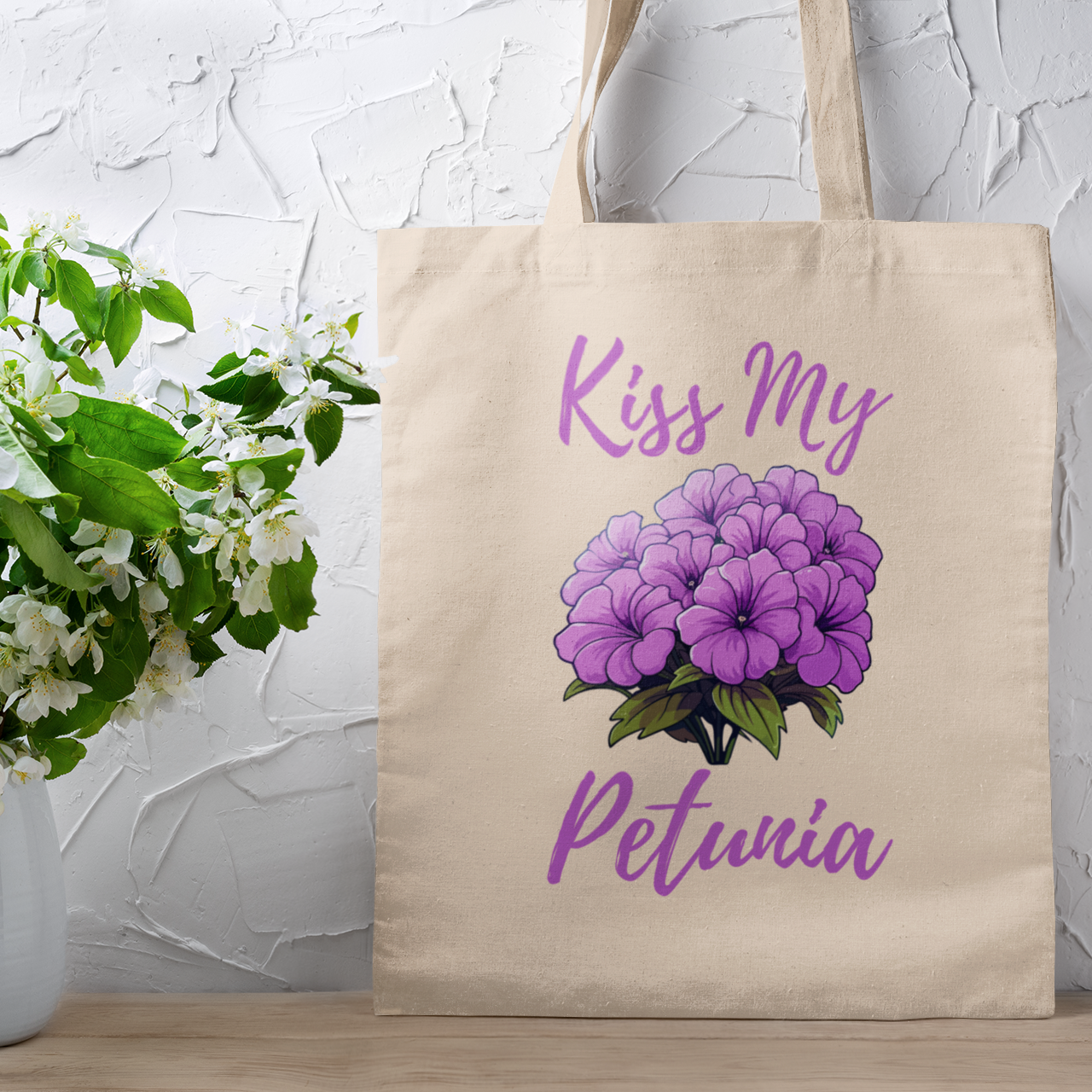 Sarcastic Kiss My Petunia Purple Quote Canvas Tote Bag