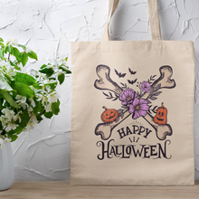 Load image into Gallery viewer, Happy Halloween Little Pumpkin Cross Bones Canvas Tote Bag