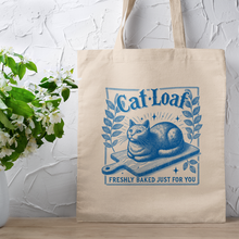 Load image into Gallery viewer, Sarcastic Cat Loaf Blue Typography Quote Canvas Tote Bag