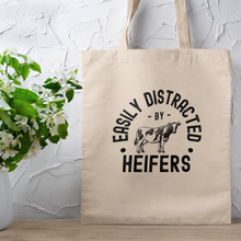 Load image into Gallery viewer, Vintage Distracted By Heifer Quote Canvas Tote Bag