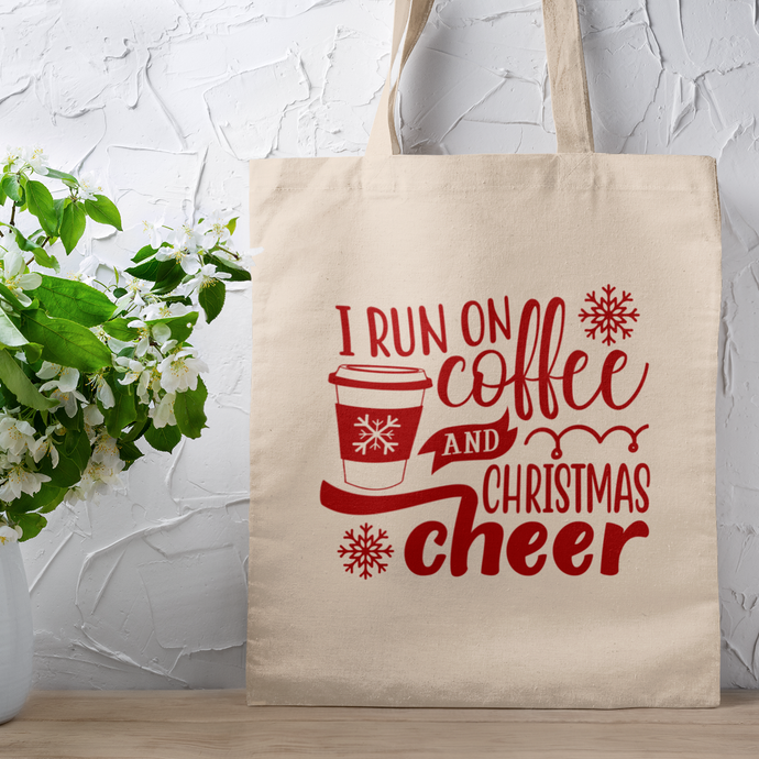 Coffee And Christmas Cheer Red Typography Quote Canvas Tote Bag