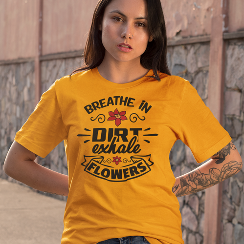 Exhale Flowers Quote Short Sleeve Tee