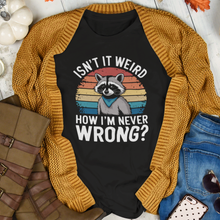 Load image into Gallery viewer, Sarcastic Raccoon - Isn&#39;t It Weird How I&#39;m Never Wrong Retro Sunset Tee Shirt