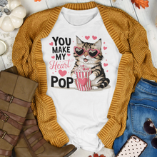 Load image into Gallery viewer, You Make My Heart Pop - Cute Cat Eating Popcorn Short Sleeve T-Shirt Purrfect For Cat Lovers