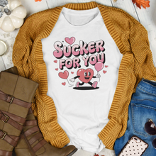 Load image into Gallery viewer, Retro Graphic Hearts Sucker For You Quote Valentine&#39;s Day Tee Shirt For Lovers