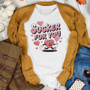 Retro Graphic Hearts Sucker For You Quote Valentine's Day Tee Shirt For Lovers