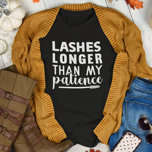 Lashes Longer Than My Patience Sarcastic Quote Tee Shirt For Makeup Lovers