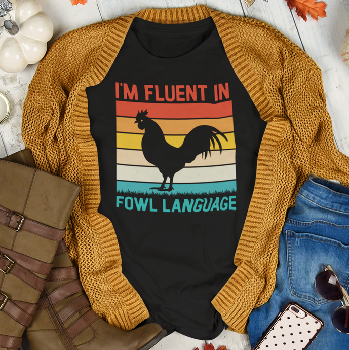 Humorous Fowl Language Rooster Retro Sunset Tee Shirt