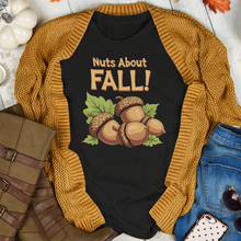 Load image into Gallery viewer, Nuts About Fall Seasonal Pun Graphic Tee Shirt