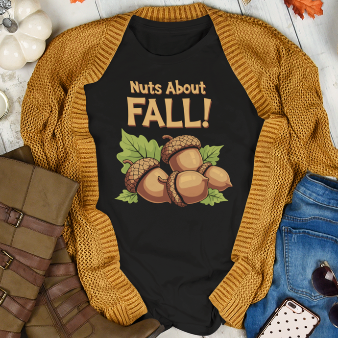 Nuts About Fall Seasonal Pun Graphic Tee Shirt