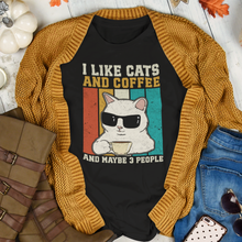 Load image into Gallery viewer, I Like Cats And Coffee And Maybe 3 People Sarcastic Retro Sunset Short Sleeve T-Shirt For Cat Lovers