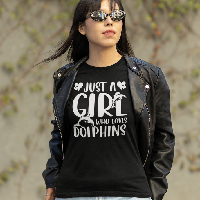 Just a Girl Who Loves Dolphins Typography Short Sleeve Tee