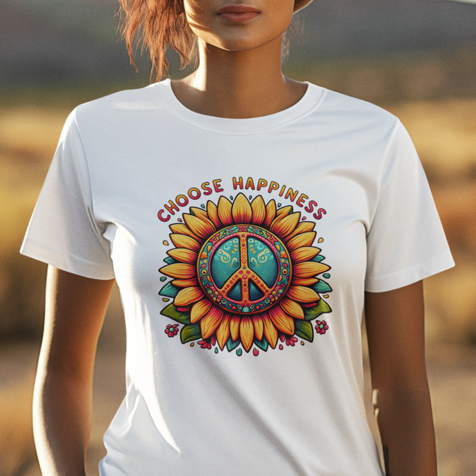 Choose Happiness Peace Sunflower Tee Shirt