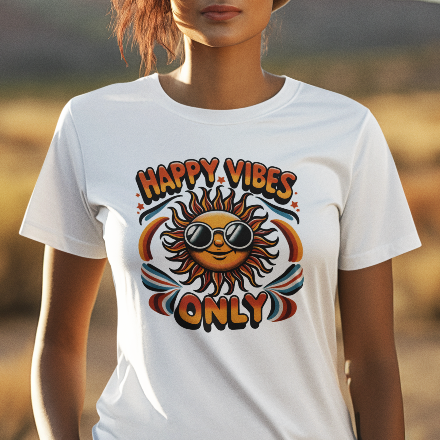 Happy Vibes Only Retro Sun Tee Shirt