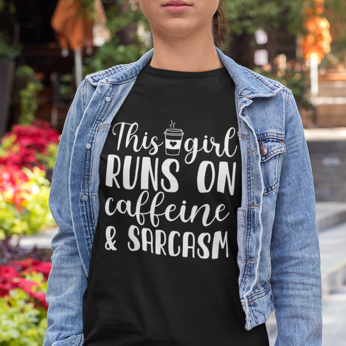 Caffeine And Sarcasm Typography Quote Short Sleeve Tee Shirt