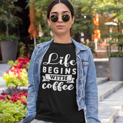 Life Begins With Coffee Typography Short Sleeve Tee