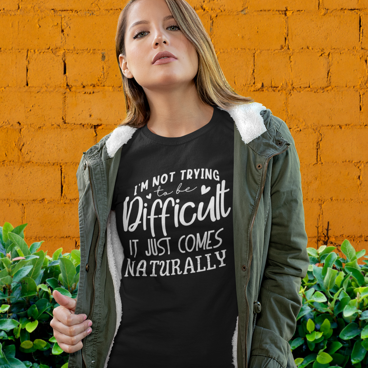 Naturally Difficult Typography Quote Short Sleeve Tee Shirt